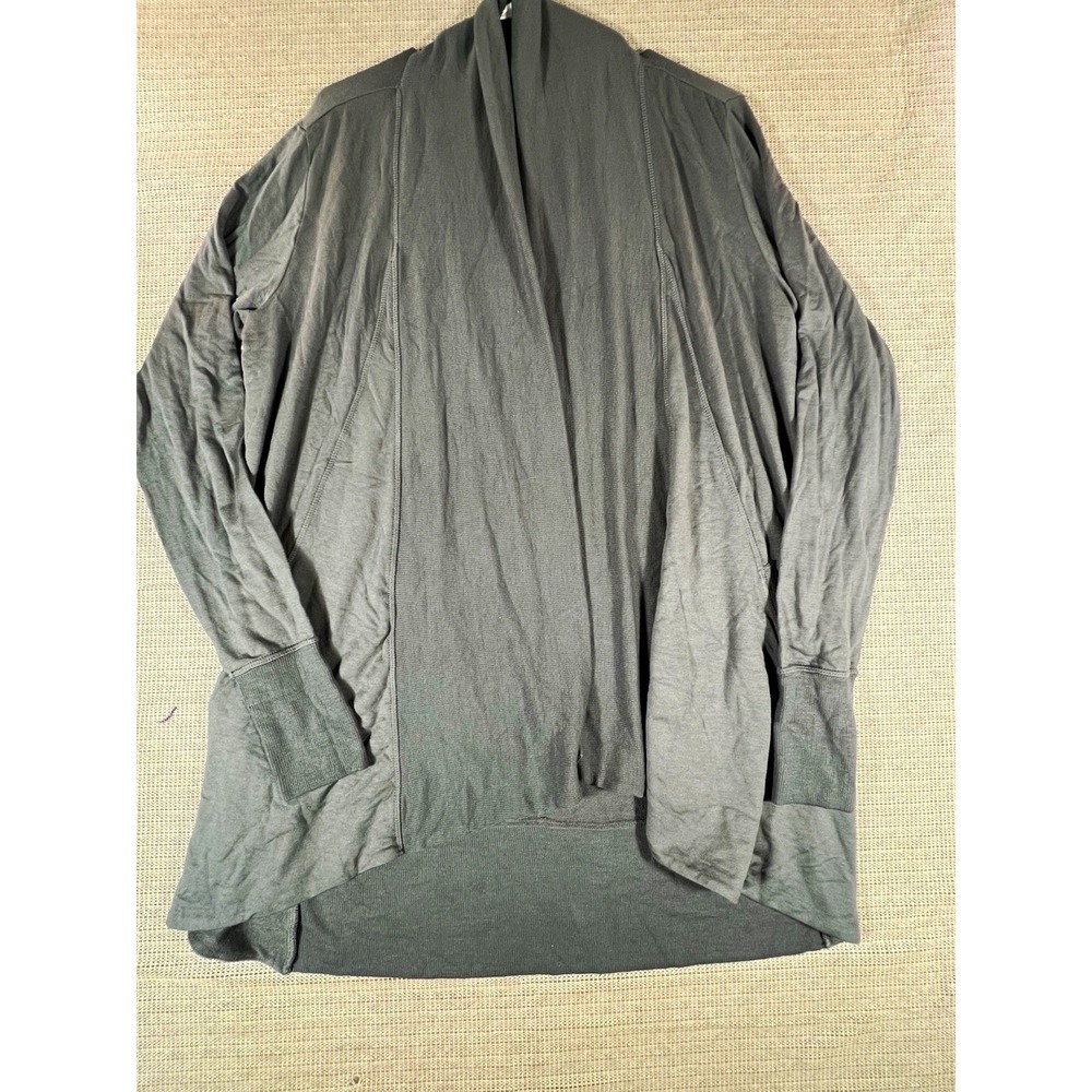 Athleta Pranayama Wrap Gray Open Front Pockets Long Sleeve Yoga Top Size MT